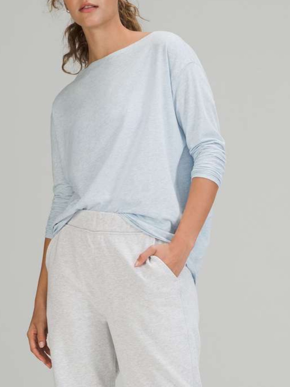 lululemon back in action prima cotton heathers pale Blue Long-Sleeve L